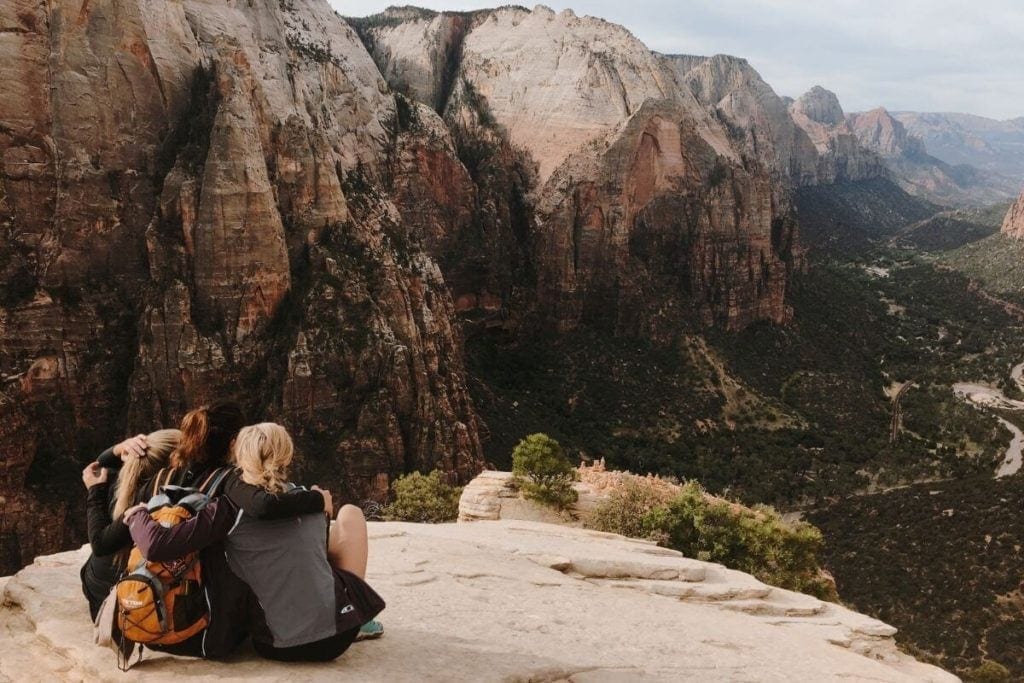 Female hikers on Angels Landing in Zion National Park