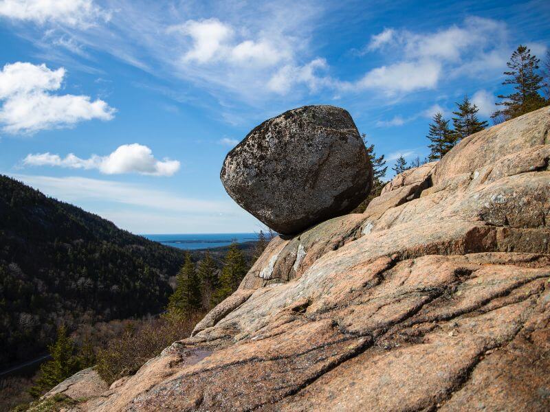 view of bubble rock in acadia national park maine