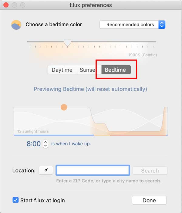 How to set up flux blue light filter for sleep step 2