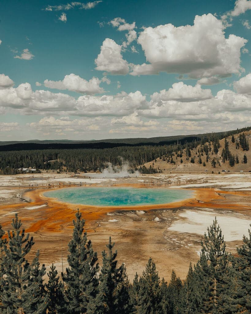 view of Grand Prismatic Spring from fairy falls trail in yellowstone national park