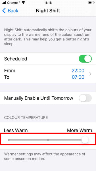 Cómo apagar la luz azul en iPhone con turno de noche paso 5