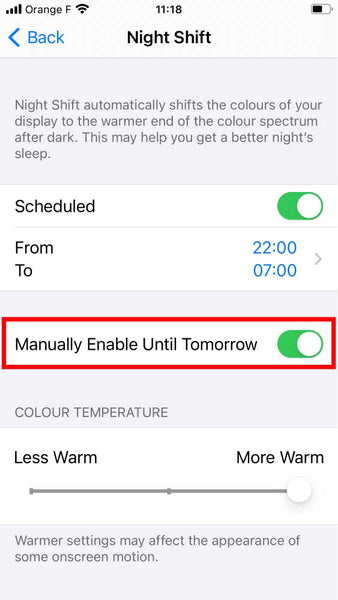 Cómo apagar la luz azul en iphone con turno de noche paso 4