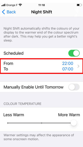 iphone night shift sunset to sunrise step 1