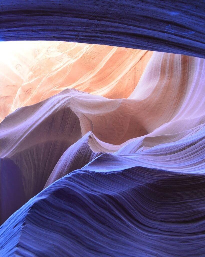 purple rock formations in antelope canyon in page arizona