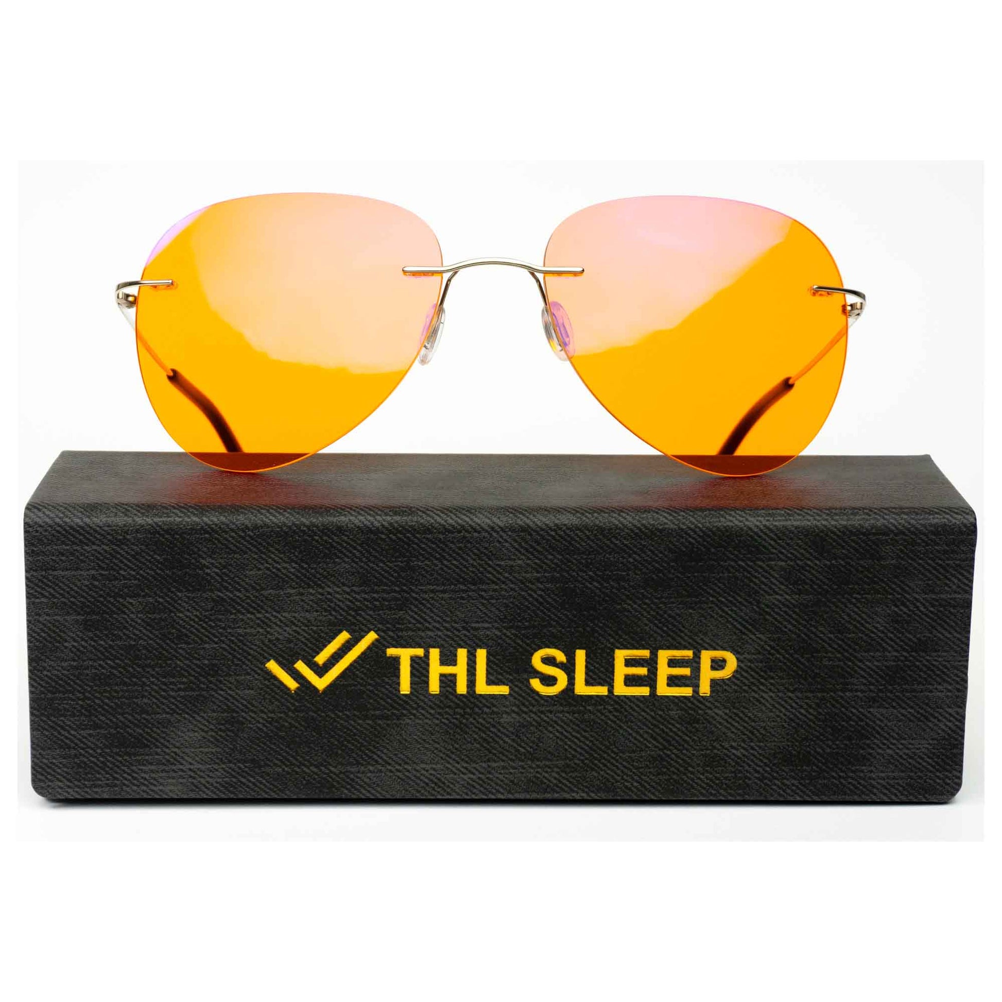 rimless blue light blockers orange lenses