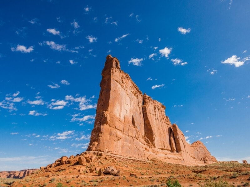 sunny day over tower of babel arches in arches national park utah
