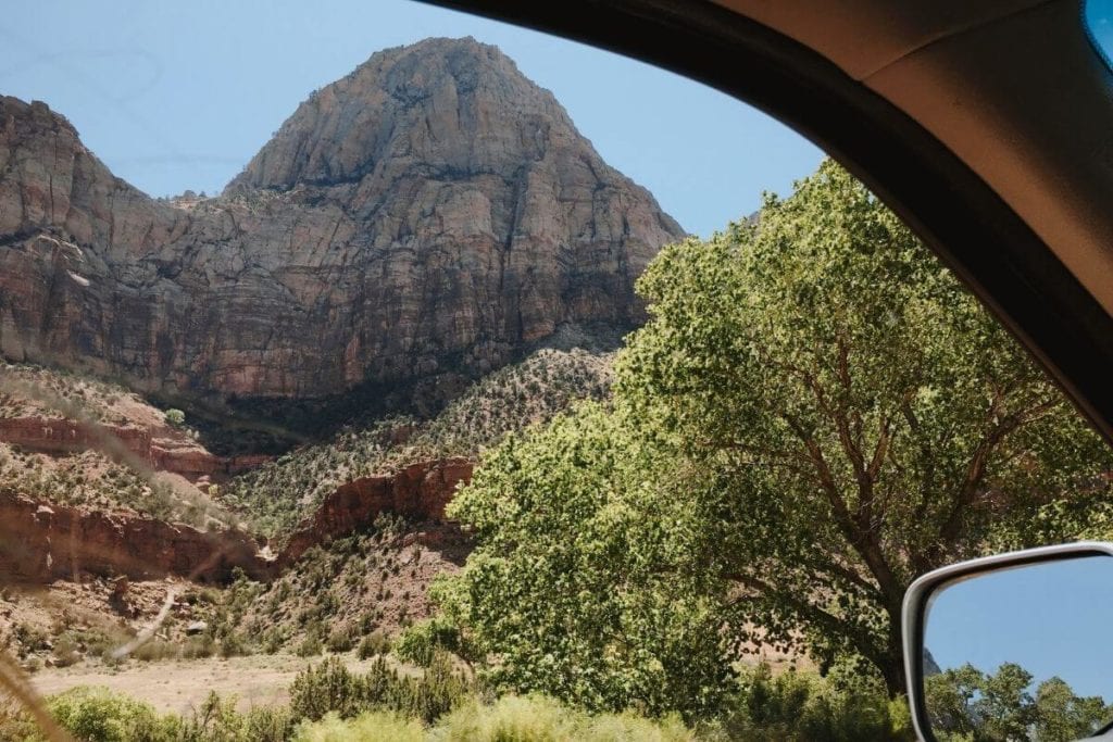 Zion Canyon view from a car.